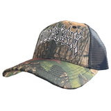 blackletter trucker cap, real tree camo